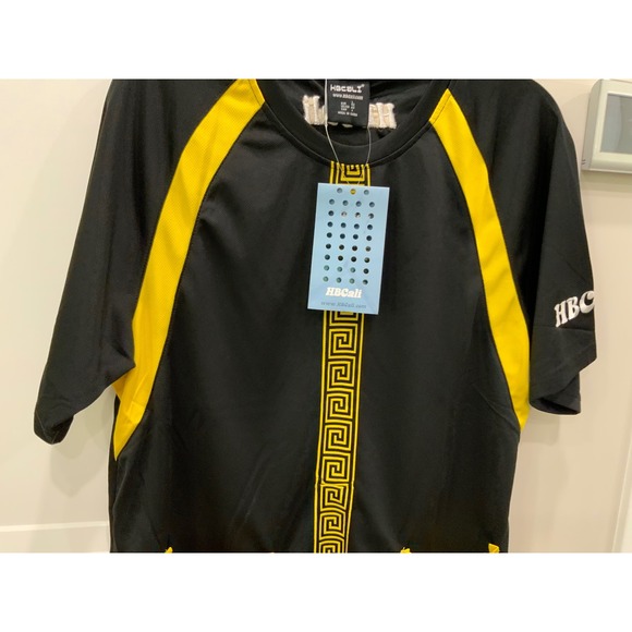 HBCali Black Yellow Greek Key Pocket Athletic T Shirt Mens L - Picture 13 of 16